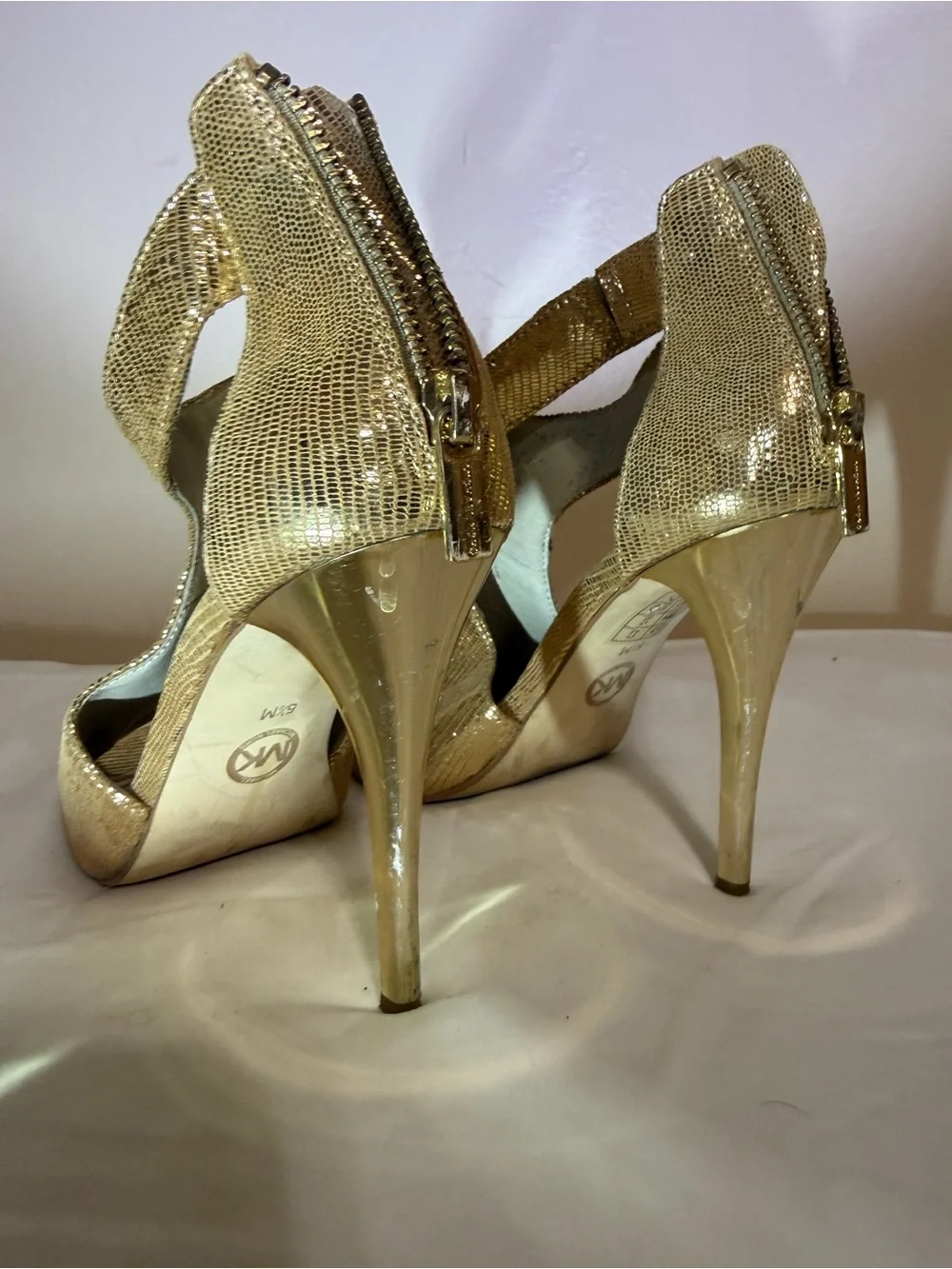 Michael Kors Gold Peep-Toe Metallic Heels